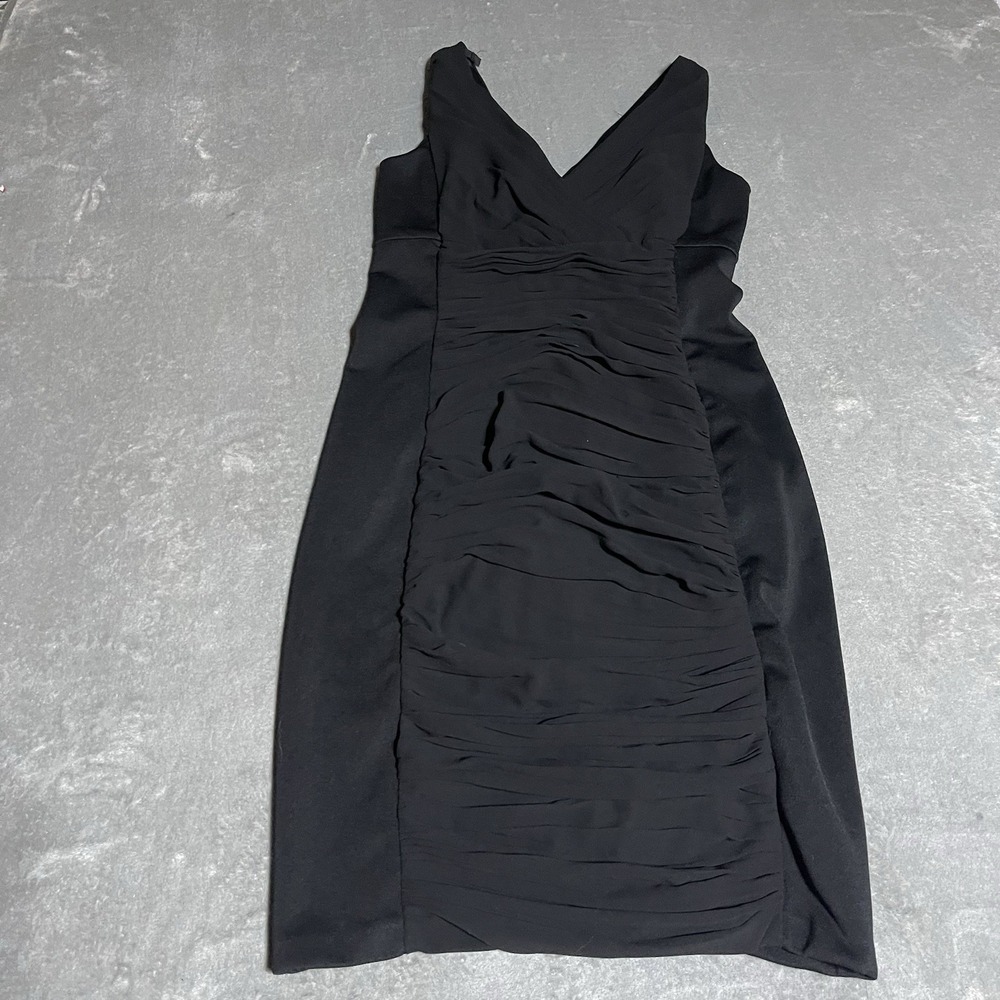 White House Black Market Dress Womens 8 Black V‎ Neck Ruche Career Office